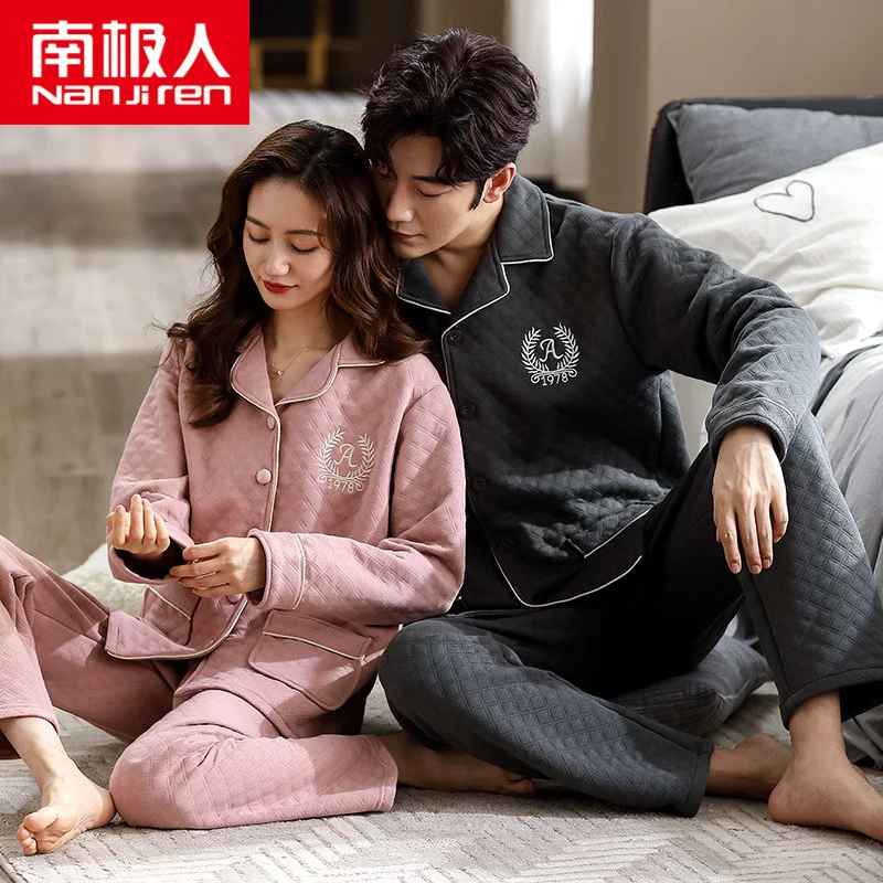 

Пижама для женщин, комплект из 2 предметов, новинка 2021, парные пижамы Nanjiren, женская тонкая утепленная хлопковая куртка на осень и зиму