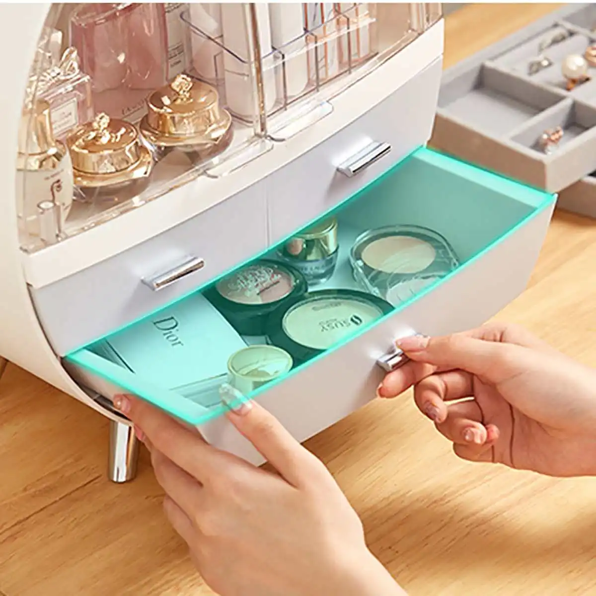 

Fashion Drawer Makeup Storage Box Bathroom Brush Lipstick Holder Desktop Acrylic Jewelry Cosmetic Skin Care Organizer Rack