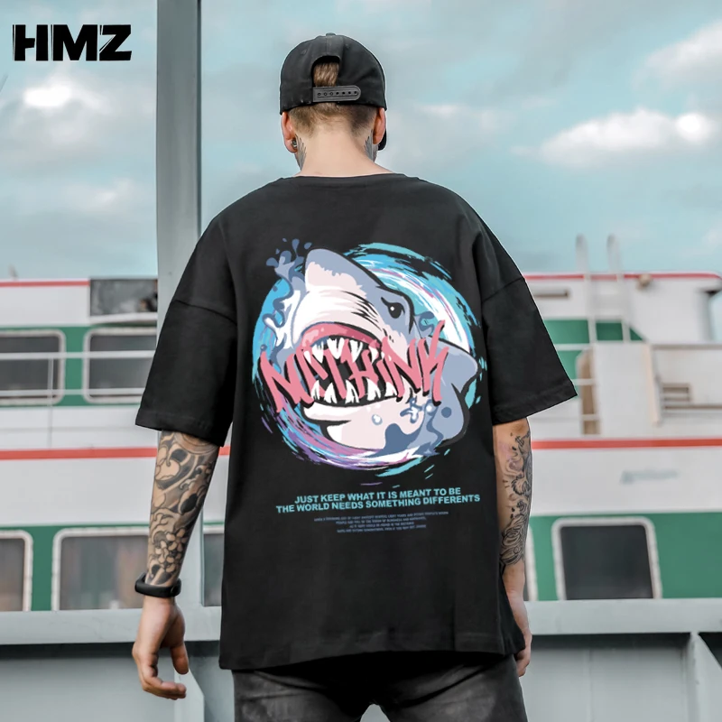 

HMZ T-Shirt Men Unisex Cartoon Shark Design Men Tee Shirt Homme Summer New Tops Short Sleeve Cotton Vogue Style T Shirt For Men