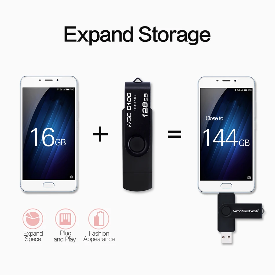 Флеш накопитель WANSENDA OTG USB 3 0 16 ГБ 32 двойная вилка флеш 64 флешка 128 256