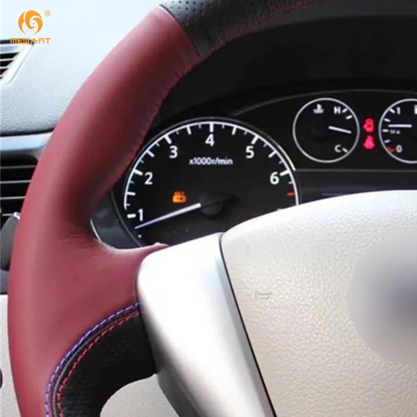 MEWANT черный бордовый кожаный чехол рулевого колеса автомобиля для Nissan Tiida Sylphy Sentra