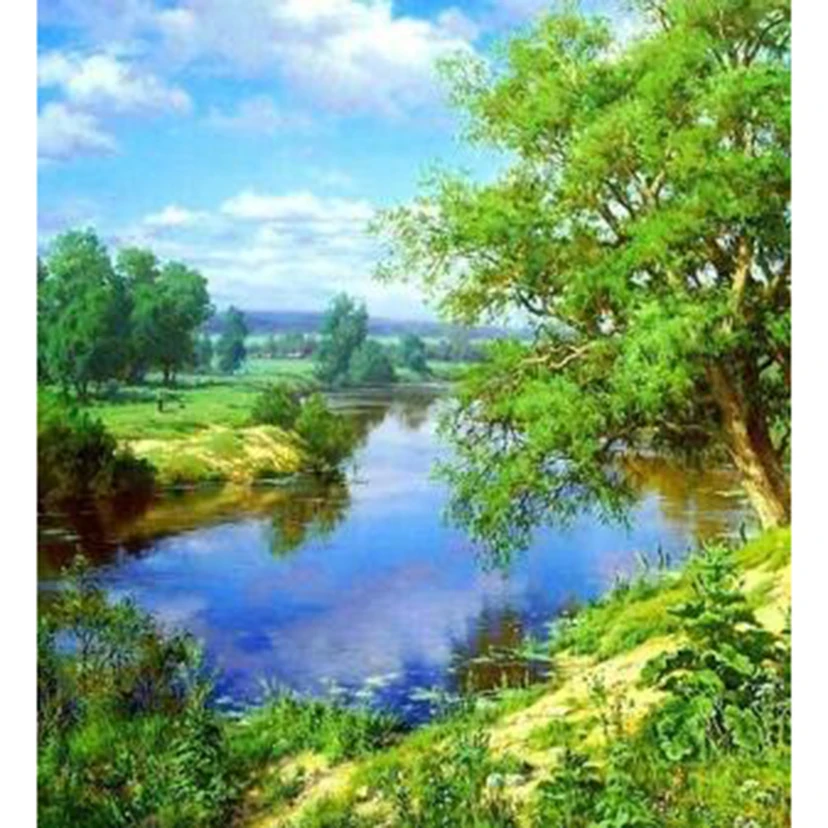 

5D DIY Diamond Painting Square Round Diamond Landscape Painting Green Water Green Mountains Beauty Picture Cross Stitch TX014