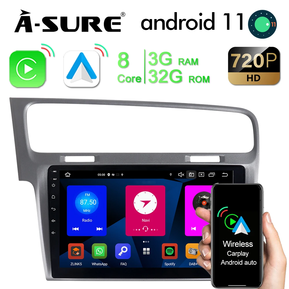 Автомобильный радиоприемник A-Sure 10 1 дюймов Android 11 Беспроводной CarPlay DVD GPS навигация