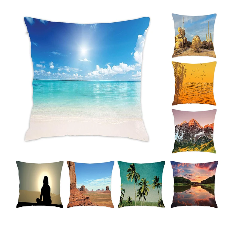 

[Douladou] Saguaros and Boulders Natural Pillow Case Seascapes Ocean Pillows Polyester Cushion Cover Home Decoration 45x45cm