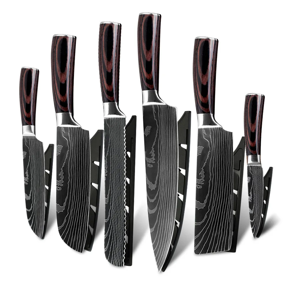 XYj кухонные ножи из нержавеющей стали имитация Дамасского рисунка нож шеф повара