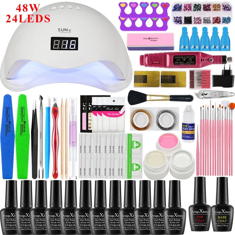 48w 12 colors 84/48 кГц/24 Вт УФ лампа 12 Цвет био-Гели Soak Off Гель для ногтей лаки для ногтей комплект гель-лаков для ногтей маникюрный набор для полировки ногтей, электрические маникюрные ручка комплект - Цвет: 48w 12 colors