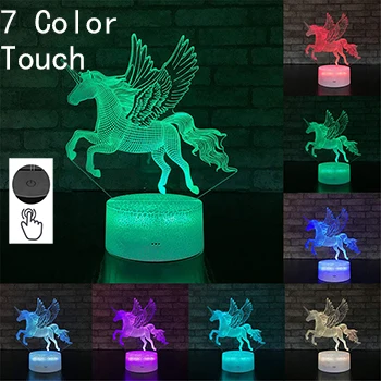 Style2 7 colors 3D светильник Единорог Лошадь ночной Светильник сенсорная настольная лампа 7 цветов Изменение, Оптическая иллюзия Лампа Led Рождественские подарки Декор Светильник - Цвет: Style2 7 colors