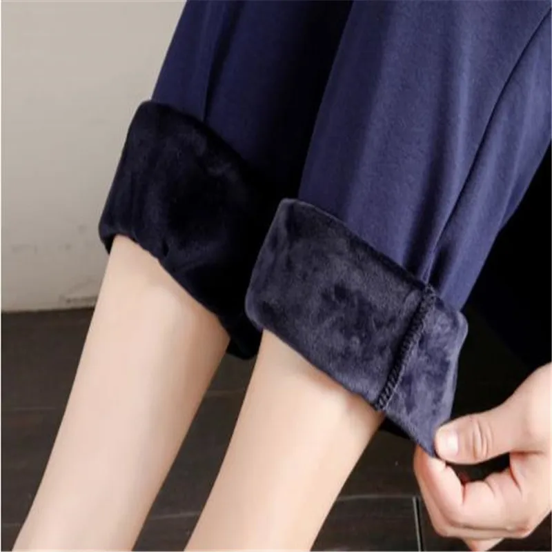 

Women Pants Straight Winter2019Autumn Women Gym Sweatpants Workout Thick Velet Trousers High Waist Warm Sports PantsPockets H234