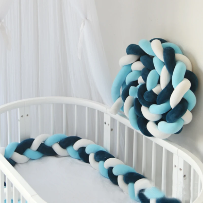 

200cm Baby Bed Four Ply Knot Handmade Long Knotted Braid Bumper Weaving Plush Baby Crib Infant Knot Pillow Room Protector Decor
