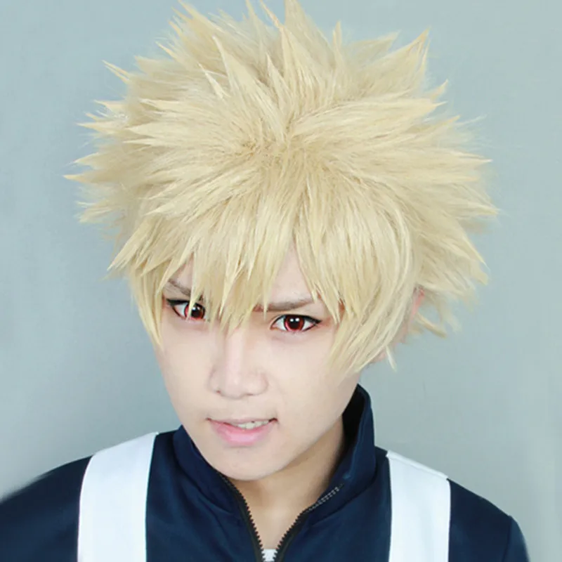 

My Boku no Hero Academia Bakugou Katsuki Bakugo Short Linen Blonde Heat Resistant Cosplay Costume Wig Cap