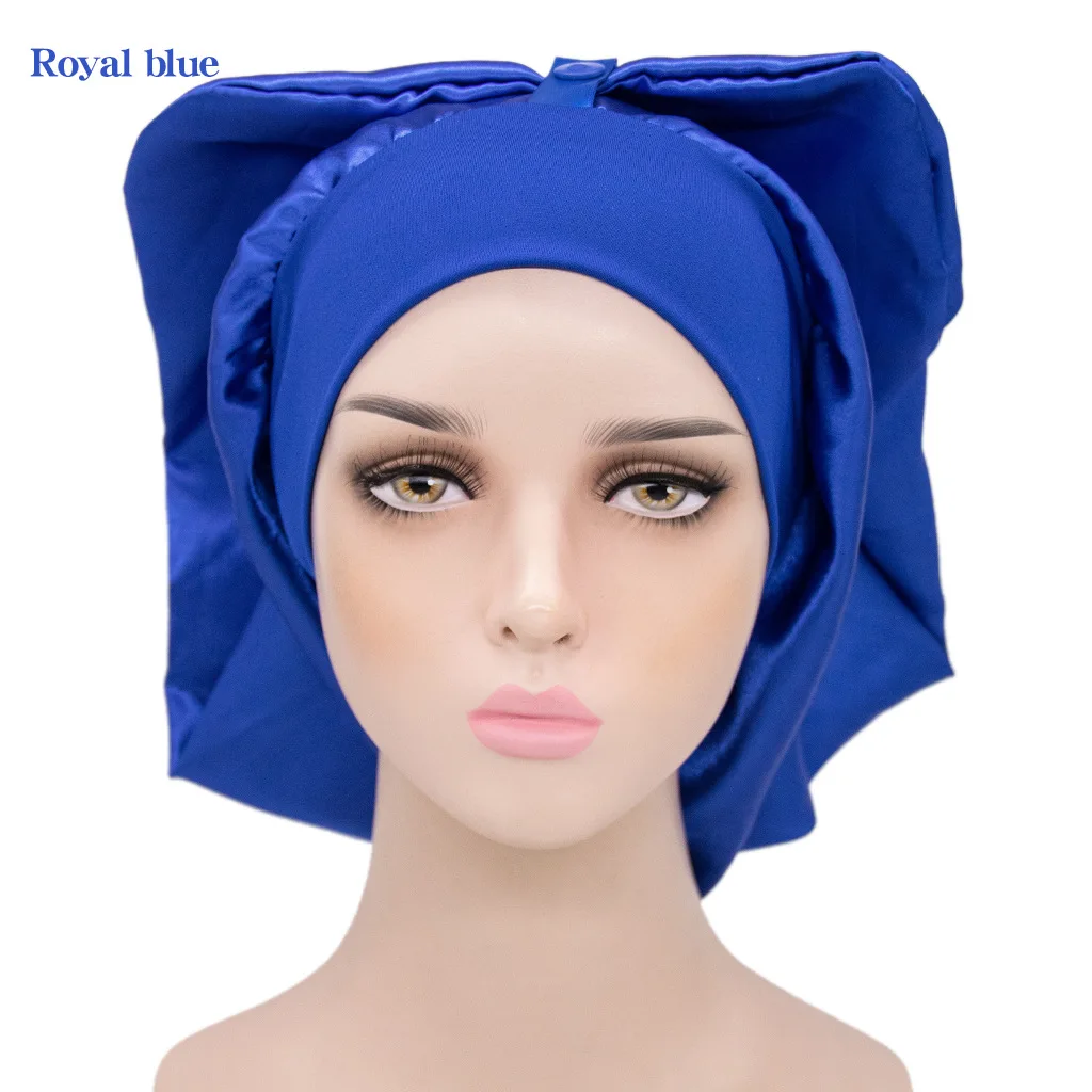 

New Button Folding Long Tail Nightcap Solid Color Wide Edge Elastic Shower Cap Home Shower Cap Bonnet Wholesale Stain Bonnet