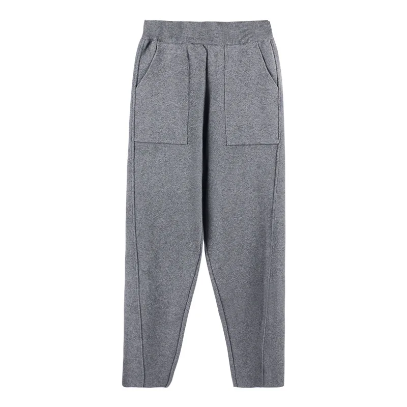 Осень/зима Модные трикотажные брюки карман более свободные новые трикотажные брюки для отдыха женские брюки