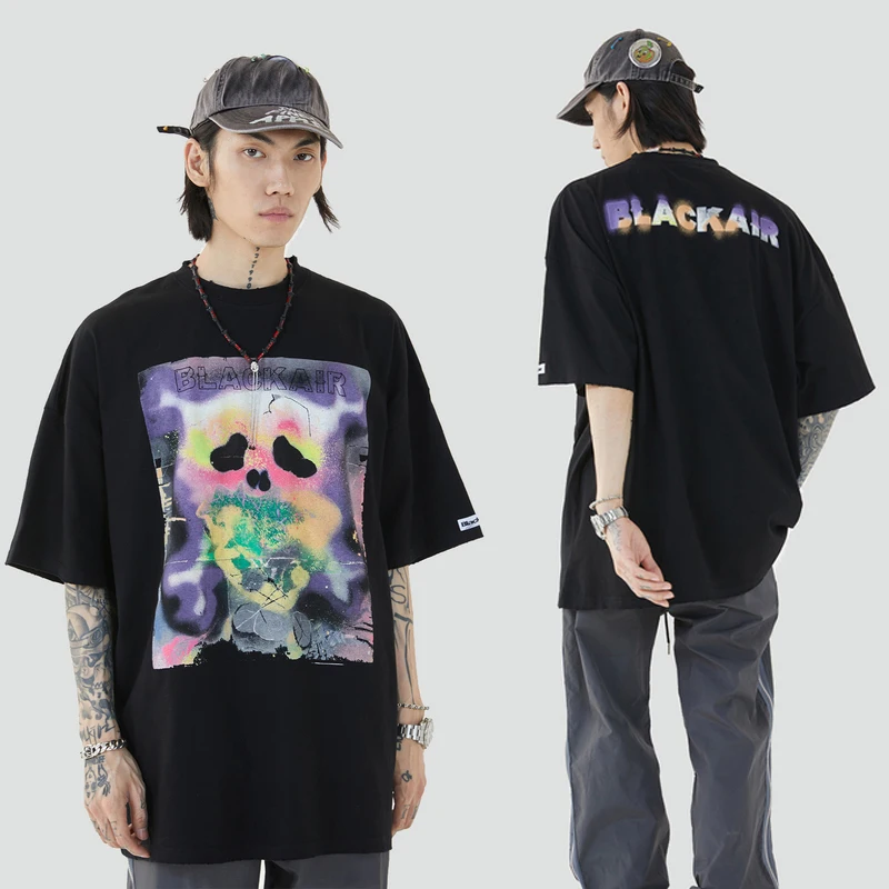 

Mens Creative Black Graphic Print Couple T Shirt Unisex Hiphop Short Sleeve Shirt 2021 Summer O-Neck Oversize T shirt 100%Cotton