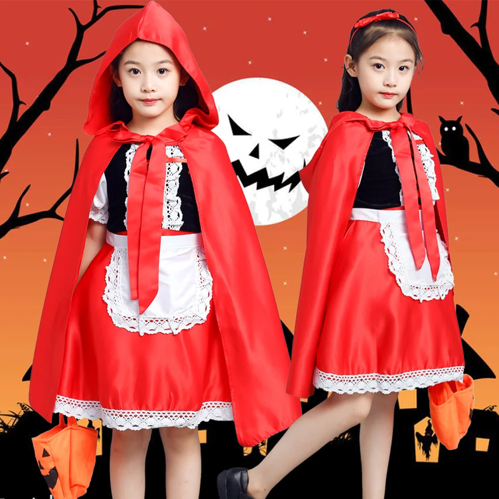 

Carnival Little Red Riding Hood Costume for Kids Halloween Cosplay Fantasia Party Fancy Toddler Girls Dress Christmas Outfit