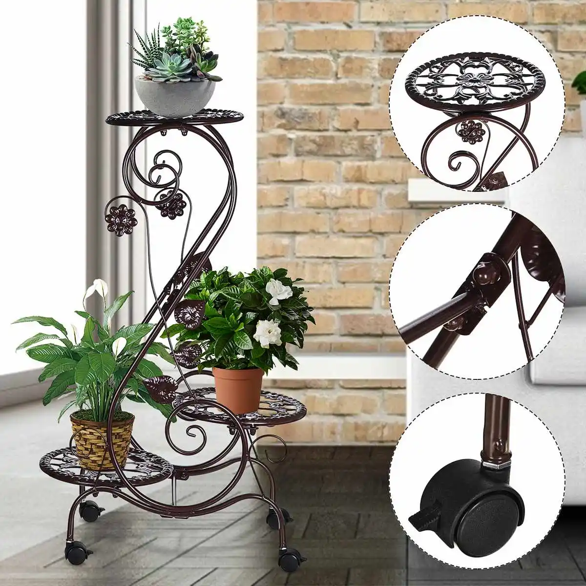 

Трехярусная деревянная подставка для цветов, подставка для растений, полка для бонсая, полка для витрины для сада, патио, балкона, подставка ...