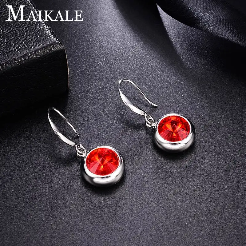 2-silver-red Женские разноцветные серьги MAIKALE, круглые модные серьги-подвески с крючком с золотистым/серебристым покрытием и фианитом для подарка - Окраска металла: 2-silver-red