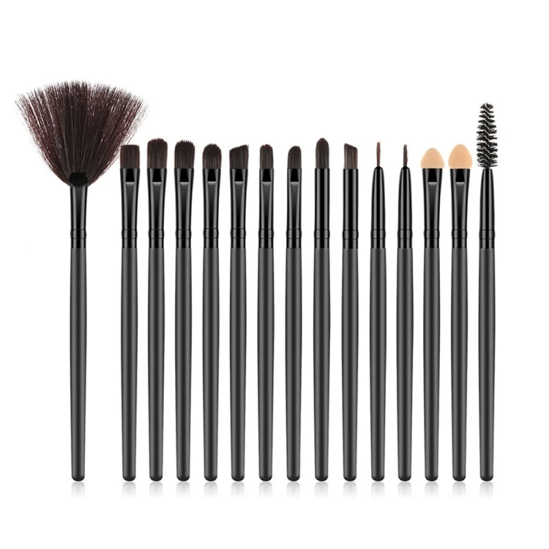 15pcs black 1 шт., контур для глаз, мягкая кисточка для макияжа, натуральная козья шерсть, тени для век, растушевка, форма пламени, инструмент для макияжа, блендер, кисть для теней для носа - Handle Color: 15pcs black