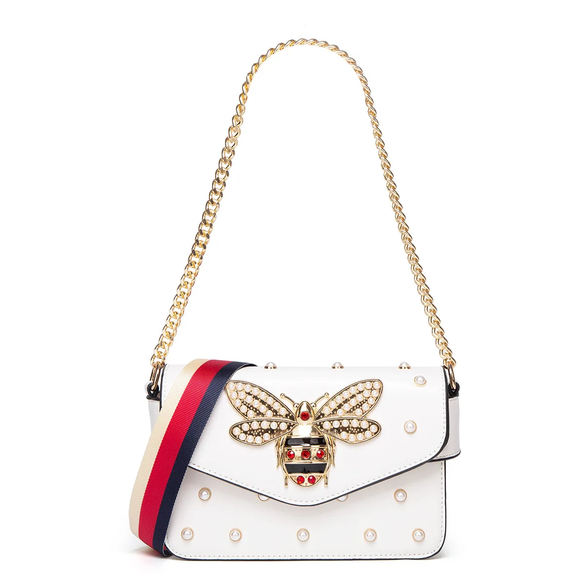 

Bee Bag Girl Spring/Summer 2021 New Korean version of Gushu pearl wide shoulder strap one-shoulder oblique cross handbag