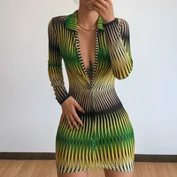 2021 new autumn vintage striped mini dress women long sleeve sexy deep v neck bodycon dress high waist slim party club vestidos