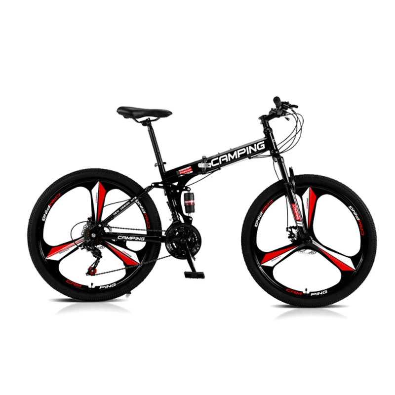21 Speeds Bicycle Mountain Bike 26 Inches Three-Wheel Road Bike Foldable Cycling Suspension Bicycle Double Disc Brake Black