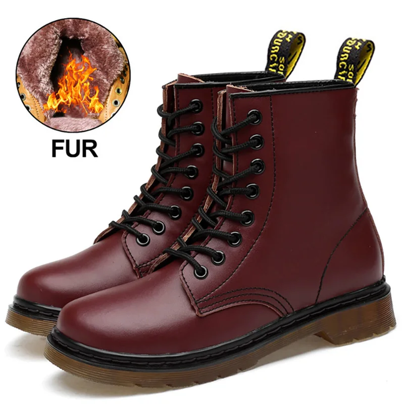 M2460-Wine Red fur Мужские ботинки из натуральной кожи; Ботинки martin; зимняя обувь; мужские военные ботинки; мотоциклетные ботинки до середины икры; мужские ботинки размера плюс - Цвет: M2460-Wine Red fur