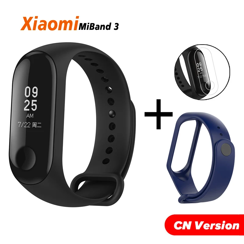 Origina Xiaomi mi band 3 глобальная версия фитнес-браслет трекер пульсометр mi band 3 Смарт-браслет для Android IOS - Цвет: add film Blue