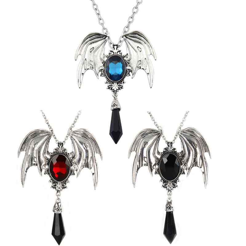Новое готическое ожерелье на Хэллоуин с синим кристаллом подвеска в виде летучей