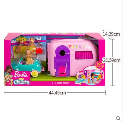 

Genuine Barbie Chelsea Club Camping Car Series Playset with Doll Puppy Car House Transforming Toys for Girls Kid Brinquedos Gift