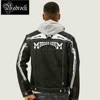 mbbcar original design printed jacket for men american vintage raw denim jacket black one washed jacket retro short jacket 391