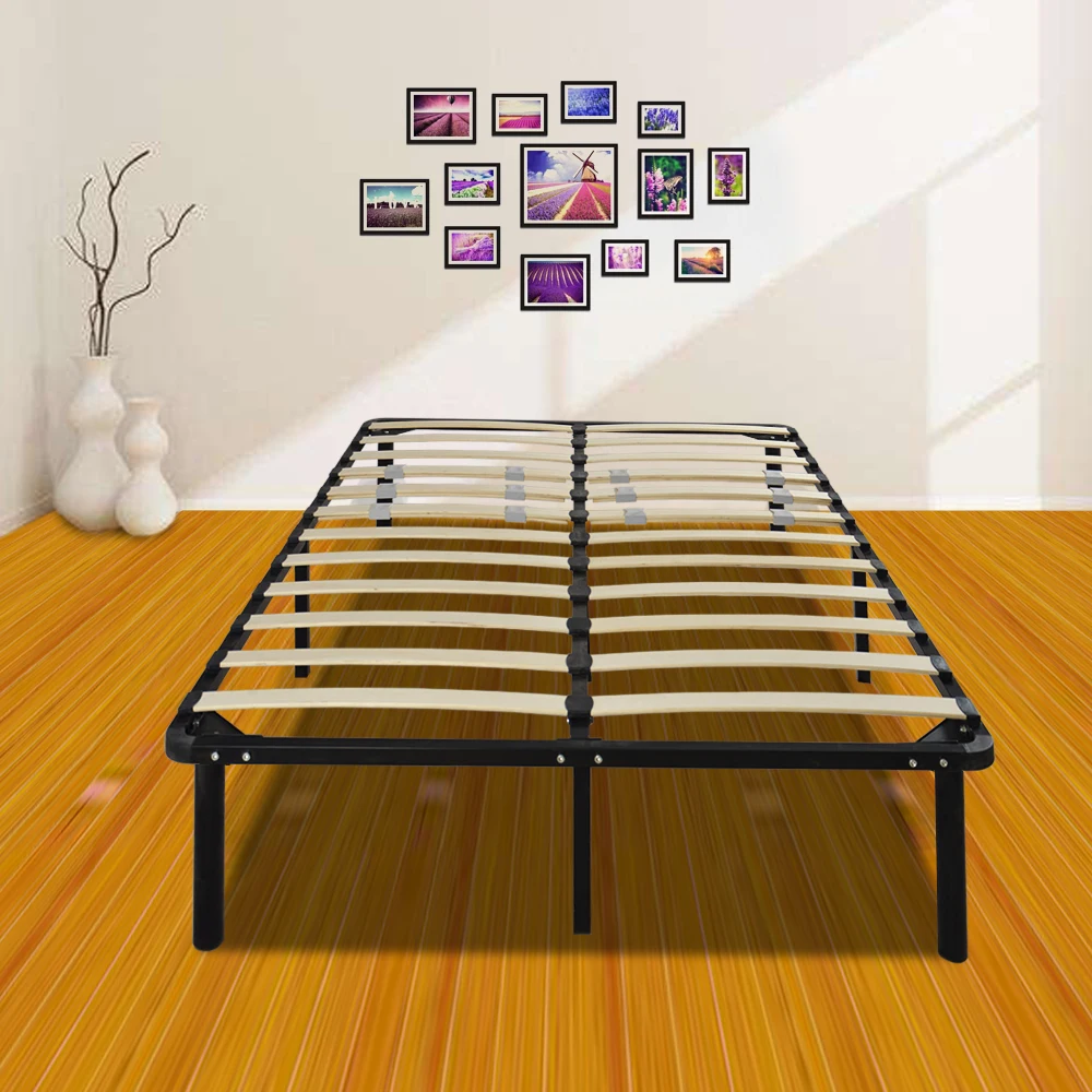 

【US Warehouse】79*59*14 Wooden Bed Slat and Metal Iron Stand Queen Size Iron Bed Black (Bed )