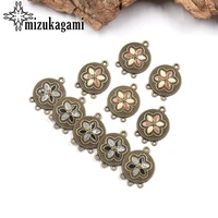 retro bronze zinc alloy linker connector enamel flowers charms tassel loop 6pcs for diy necklaces accessories free shipping
