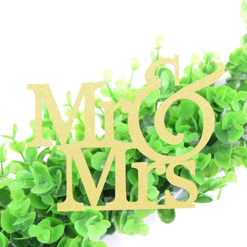 Золотой Серебряный Mr & Mrs торт Топпер Любовь Свадебные флажки для торта блестящая