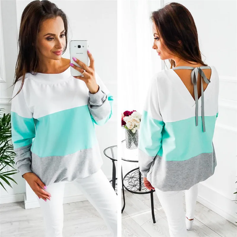 DAYIFUN осень 2020 Повседневная Женская толстовка с длинным рукавом в стиле пэчворк