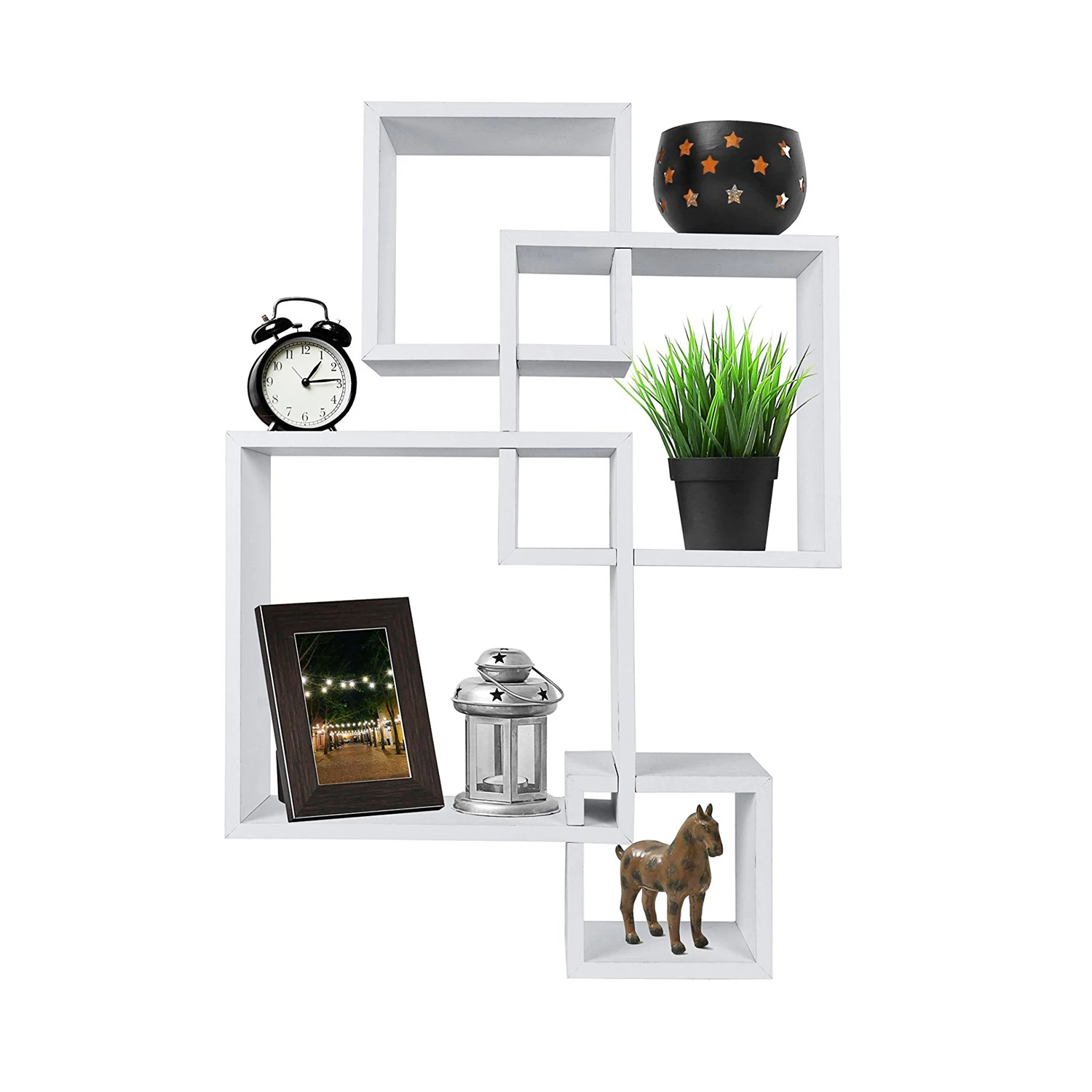 

Set of 4 Intersecting Decorative Shelf Wall Mount Home Storage Rack Ledge Bookshelf Solid MDF Panel White/Brown/Black[US-Stock]