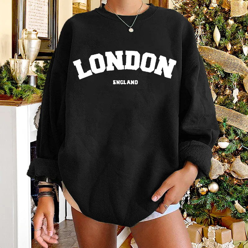 

Seeyoushy London Letter Print Sweatshirts Women Crewneck Casual Pullovers Women Top Long Sleeve Sudaderas Fashion Winter Clothes