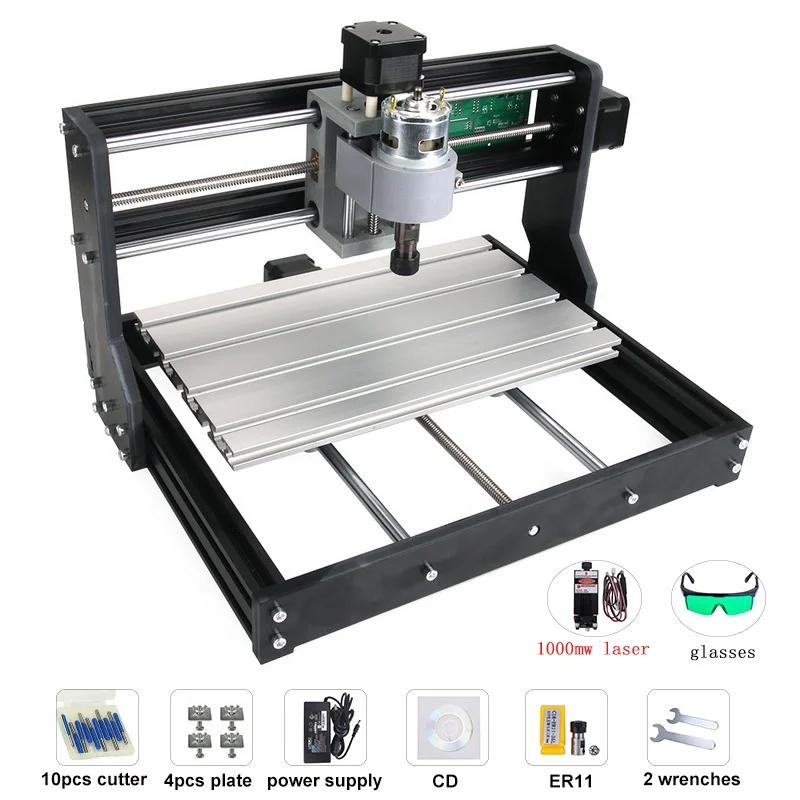 1000mw laser 3018 ЧПУ Pro с ER11 GRBL Diy мини-станок, 3 оси pcb фрезерный станок, деревообрабатывающий станок 7 Вт лазерная гравировка, с автономным контроллером - Цвет: 1000mw laser