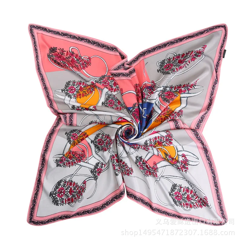 

Hair Scarfs Tie Print Luxury Satin Tree of Life Travel Holiday 130*130cm Silk Winter Head Scarf for Wome Neckerchief Fashion