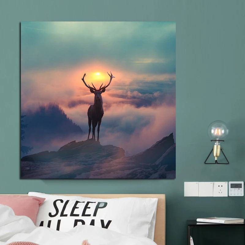 Фото Скандинавская Картина на холсте животные пейзаж плакаты и принты олень
