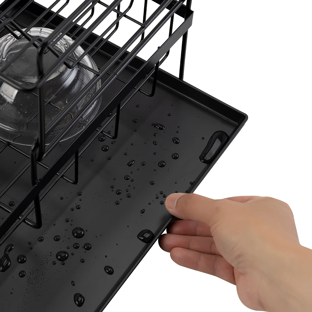 

Dish Drying Rack with Drainboard Drainer Kitchen Light Duty Countertop Utensil Organizer Storage for Home Black White 2-Tier