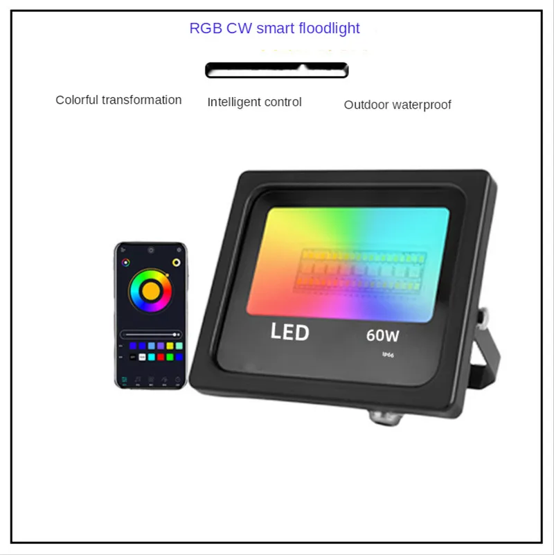 APP Smart Floodlight RGBCW Bluetooth Networking Disco Lights Bluetooth Remote Control RGB Spotlight 60w Stroboscopic Gradient