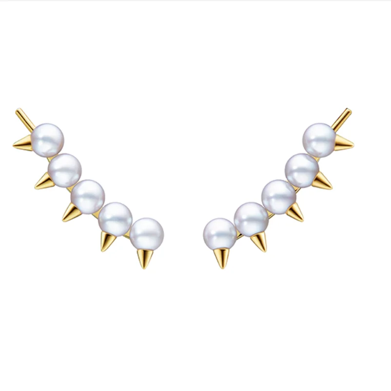 

Kurshuni Pearl And Rivet Ear Hook Cuff Clip Earring For Women Luxury Quality Designer Jewelry New Trend Gift Korean Danger Tribe