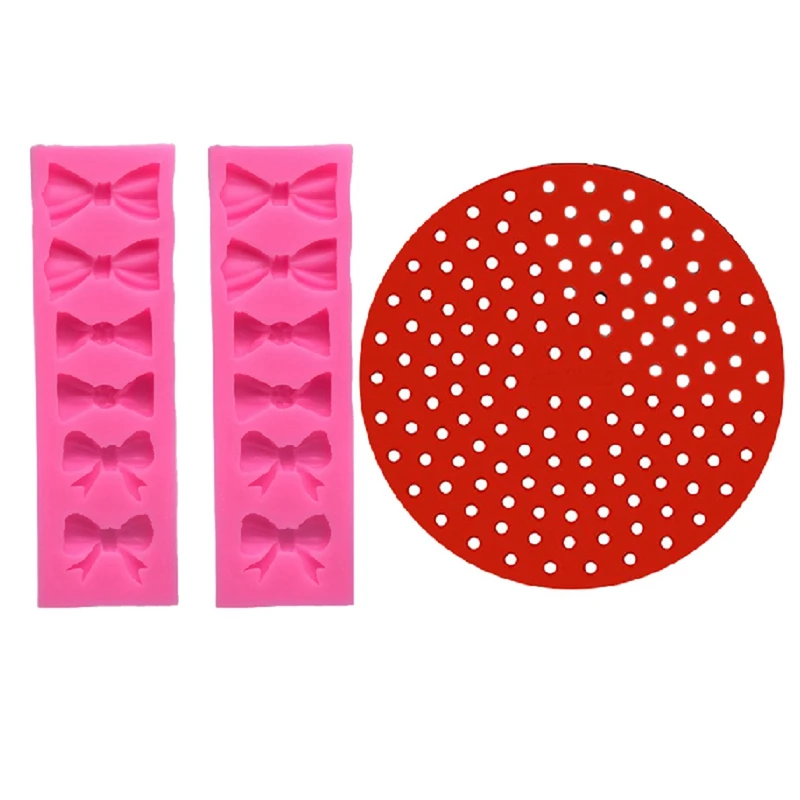 

2Pcs 6 Holes Bow Mold Fondant Mould Tools & 1 Pcs 8 Inch, Round, Non-Stick Silicone Air Fryer Basket Mats Air Fryer