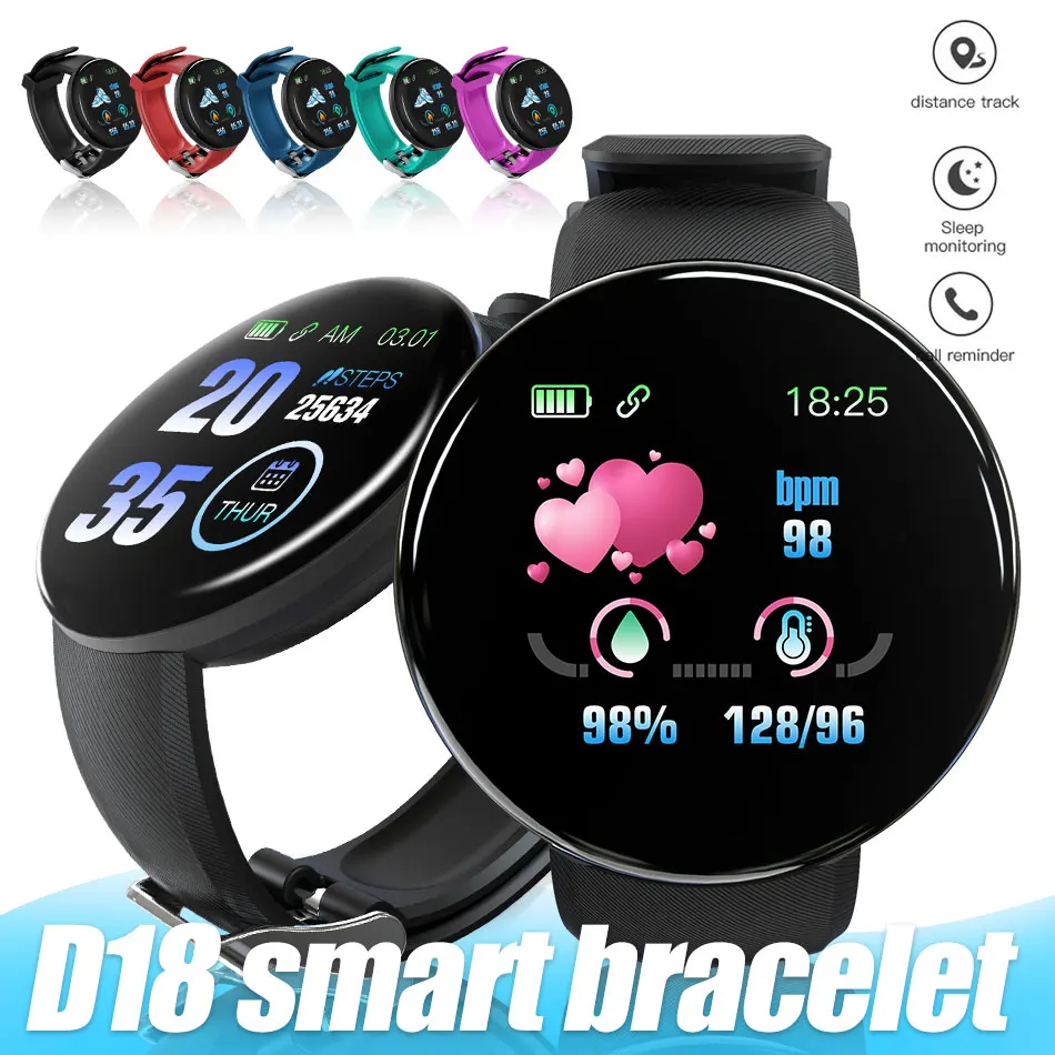 

Reloj D18 Smart Watch Women Bracelet Heart Rate Bluetooth IP67 Sports Watches Blood Pressure Wristband Smartwatch For Men