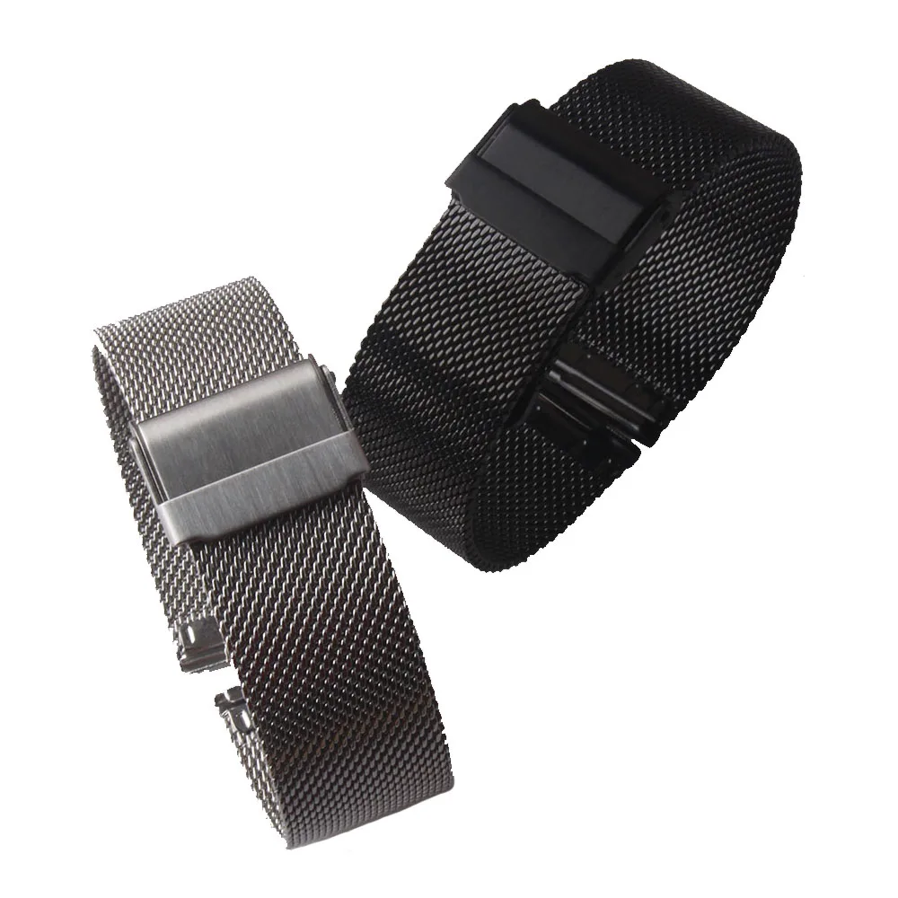 

Stainless Steel Metal Watchband Universal Women Men Watch Band Strap Bracelets 16 18mm 20mm 22mm Thin mesh safety buckle Silver
