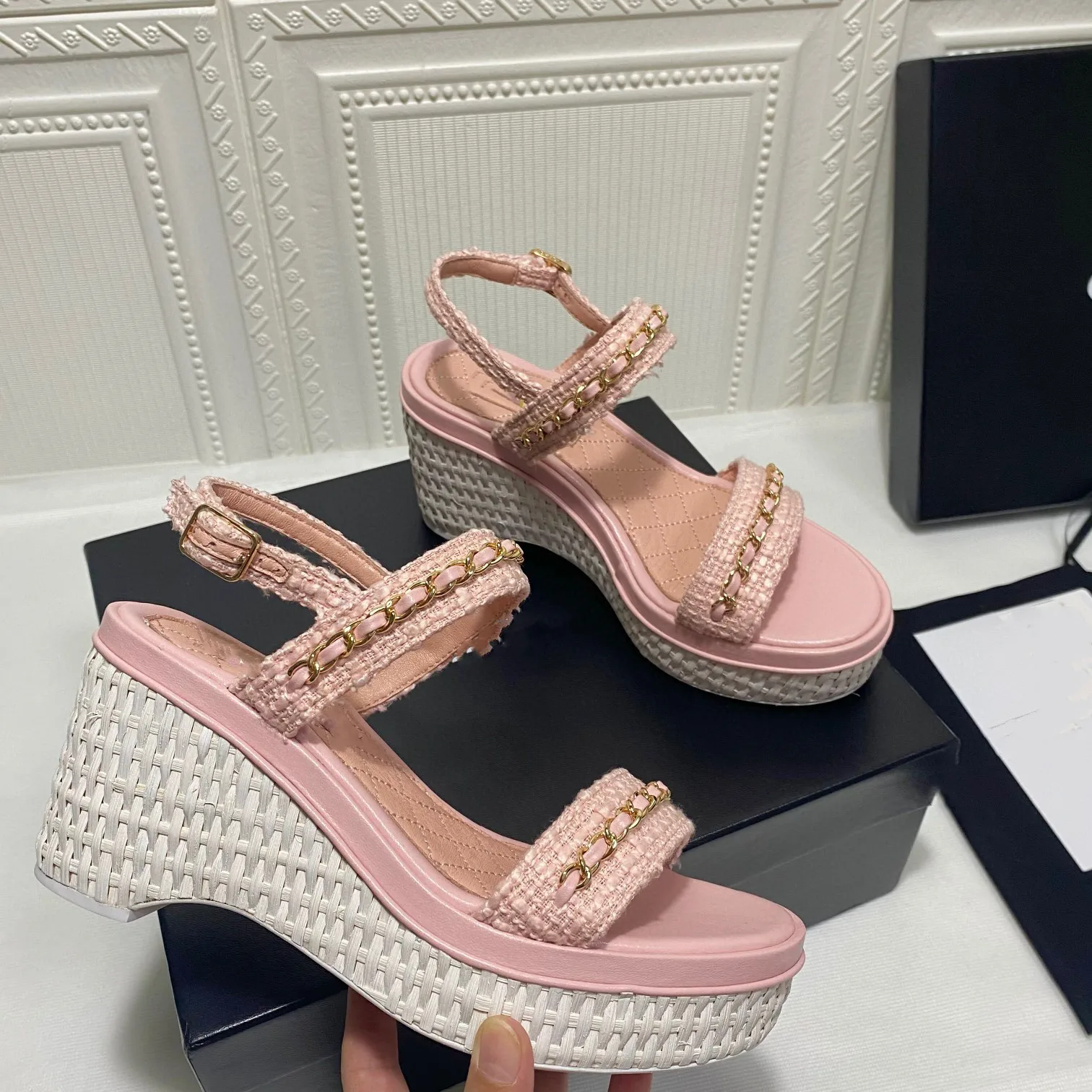 

Ollymurs Leather Wedge Heel Sandal for Summer 2021 Flat Platform Shoes with Twine String - Middle-heel web celebrity Women's