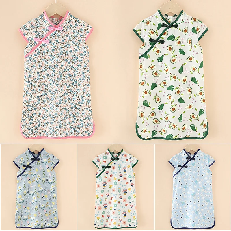 

Floral Baby Girl Wedding Princess Dress Children‘s Hanfu Elegant Tang Nationality Qipao Cheongsam New Year Gift Clothes Kid