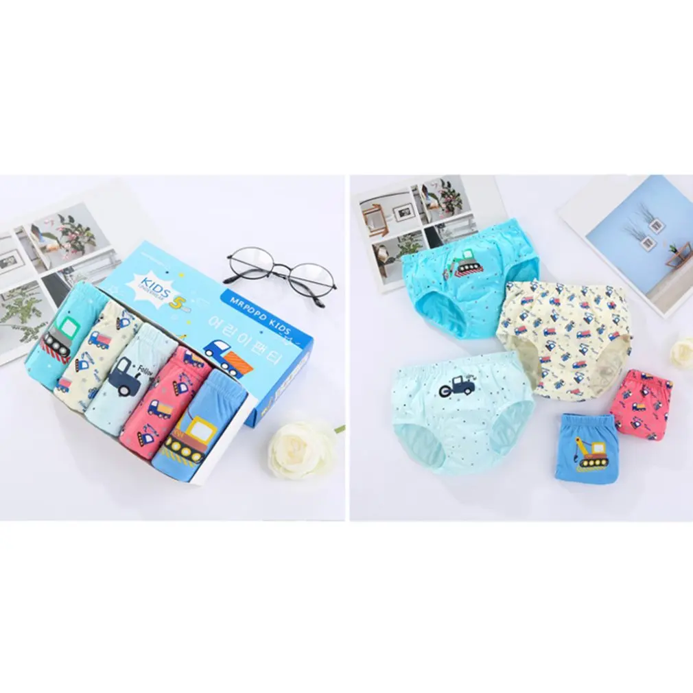 

5Pcs Children'S Underwear Cartoon Triangle Cotton Underwear 1-13 Year Old Baby Boy'S Cotton Underwear