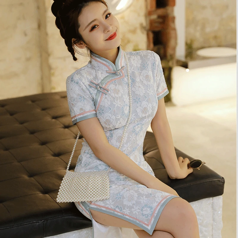 2020 китайское платье с принтом женское коротким рукавом улучшенное традиционное