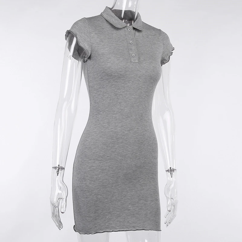 Fashion Women Short Sleeve Lapel Dress Buttons Solid Color for Shopping Daily Wear | Женская одежда