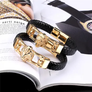 Punk Design 18k Plated Fish Bones Genuine Leather Bracelet 3